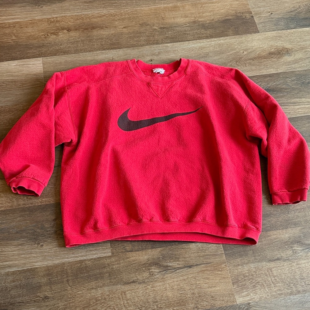 Vintage Nike Red Crewneck Sweatshirt with Black Swoosh